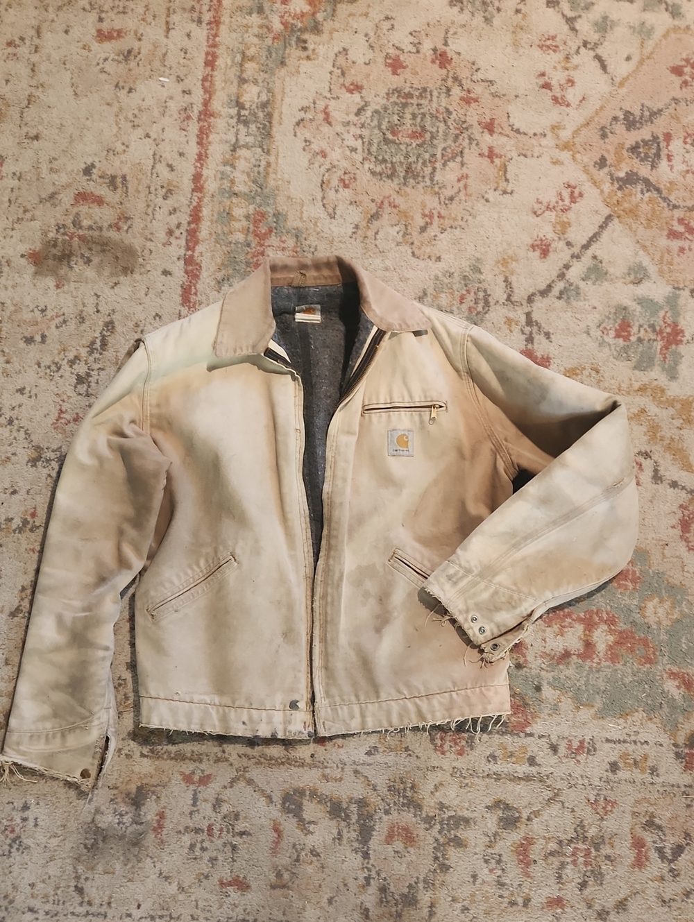 Carhartt Tan Canvas Bomber Jacket with Brown Collar